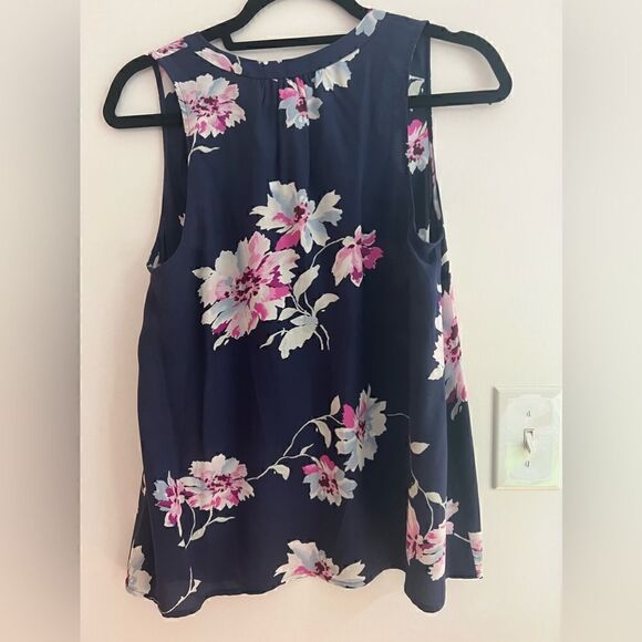 Joie 100% Silk Navy Blue Floral Print "Senia Aruba" Tank Top Size Small! - Picture 2 of 3